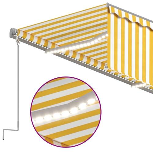 Markise m. gardin+LED+vindsensor 3,5x2,5 m auto gul og hvid