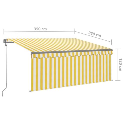 Markise m. gardin+LED+vindsensor 3,5x2,5 m auto gul og hvid