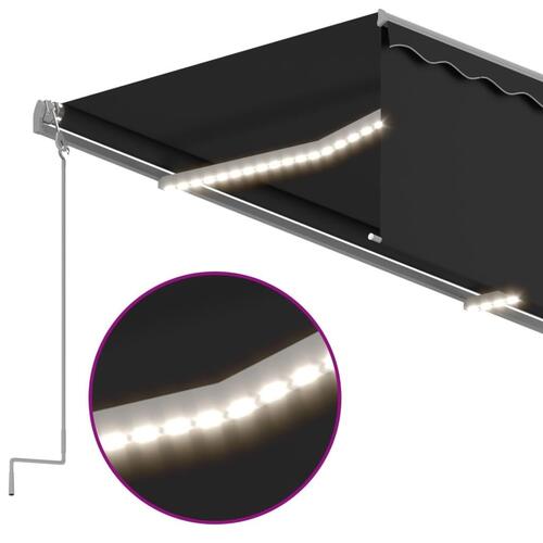 Markise m. gardin+LED+vindsensor 3,5x2,5 m auto antracitgrå