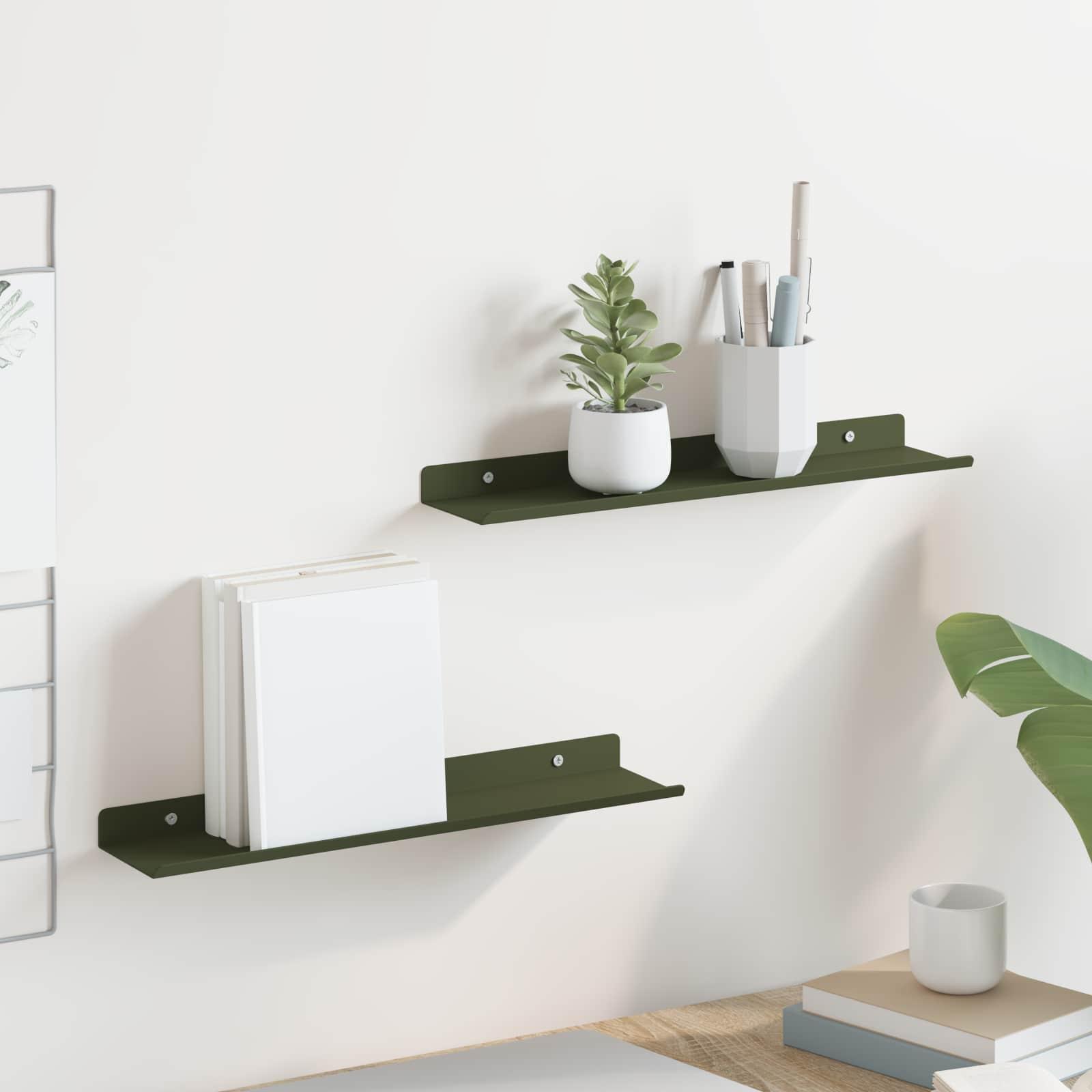 Væghylde med hylde 2 stk Oliven grøn 40 x 9 x 2,5 cm billede