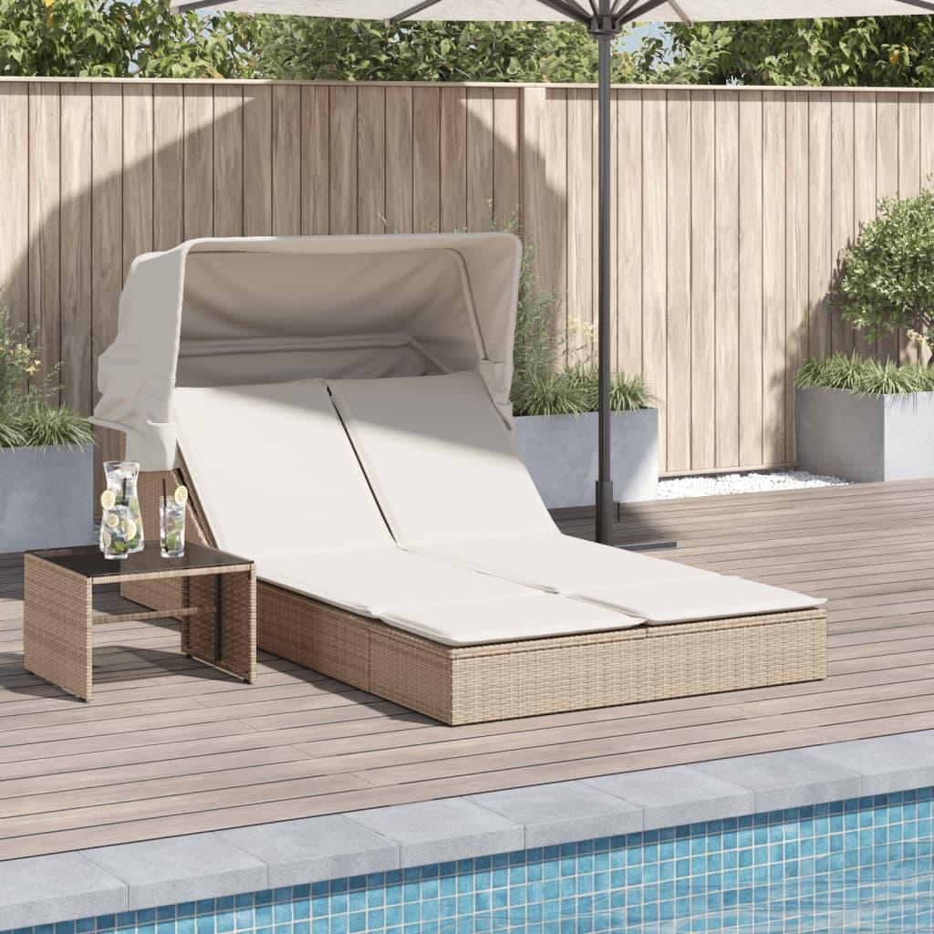 Solseng med baldakin og hynder polyrattan beige billede