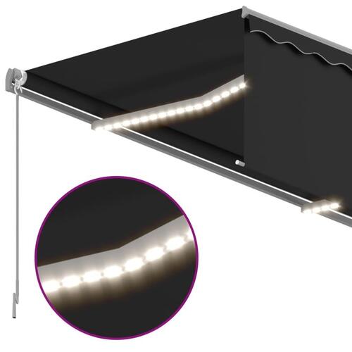 Markise m. gardin+LED+vindsensor 4,5x3 m automatisk antracitgrå