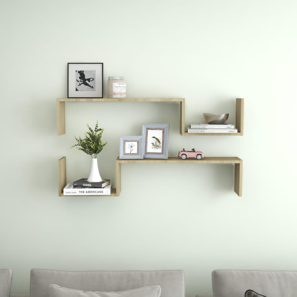 Væghylder 2 stk. 100x15x20 cm spånplader sonoma-eg