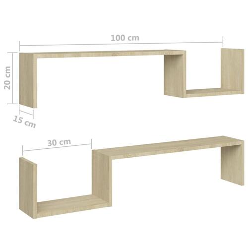 Væghylder 2 stk. 100x15x20 cm spånplader sonoma-eg