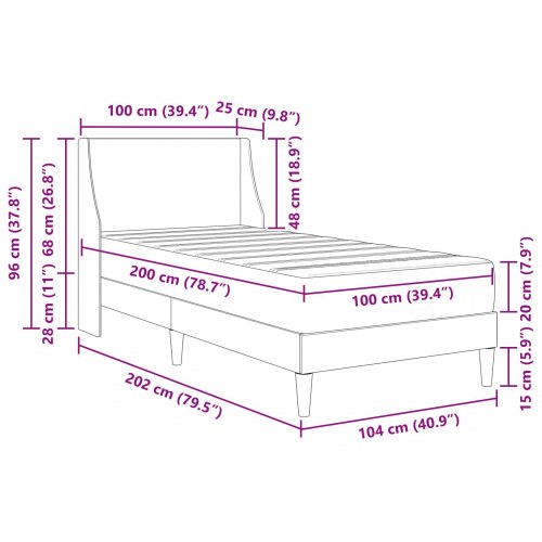 Sengeramme med madras Vægmonteret Lysegrå 100 x 200 cm Stof