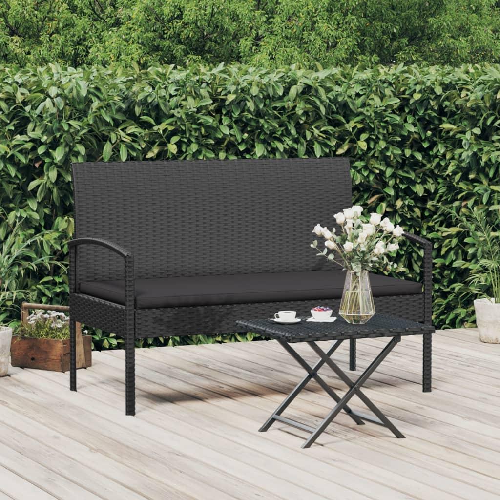 Havebænk med hynde 105 cm polyrattan sort billede