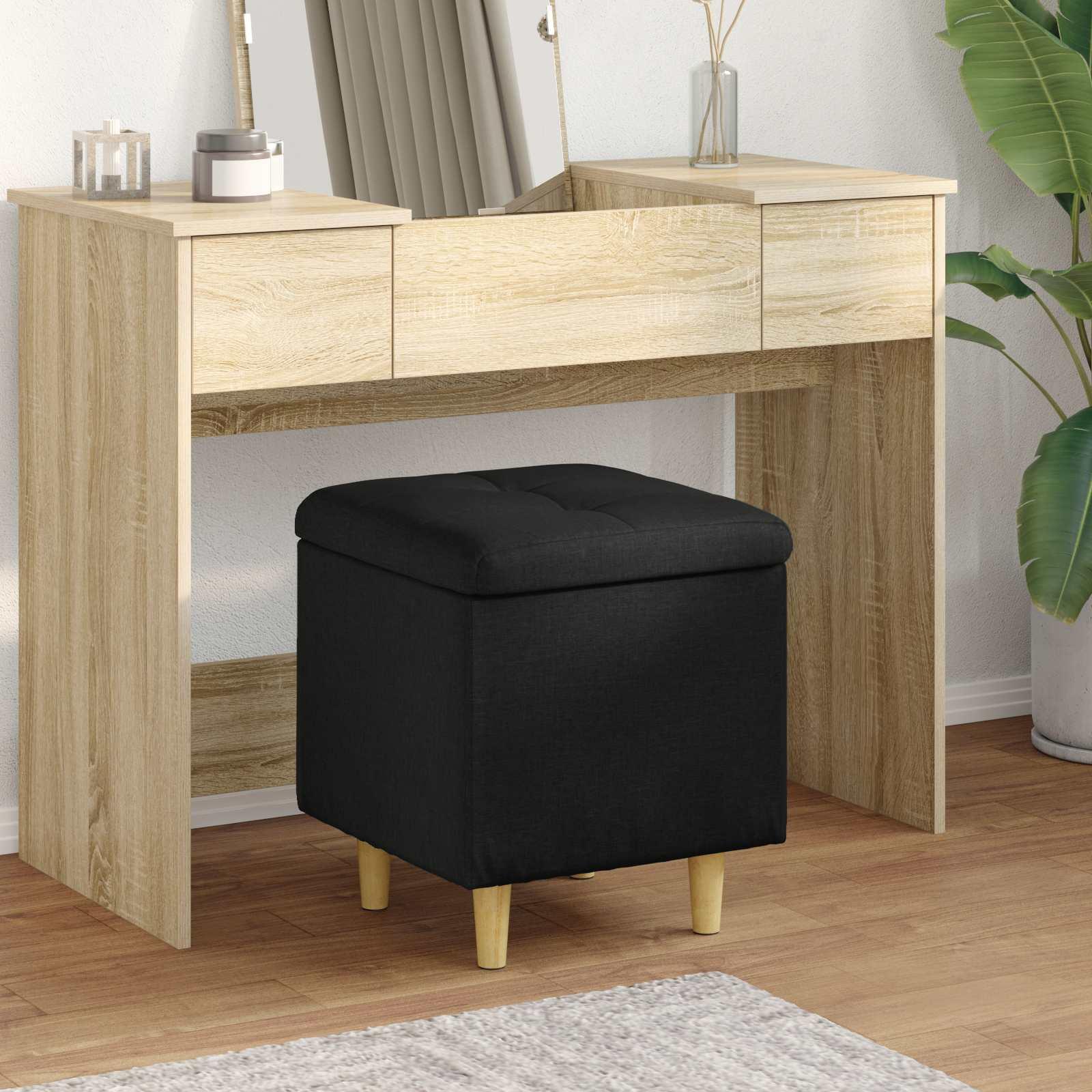 Opbevaringstomane med pude Sort 40 x 40 x 45 cm Stof billede