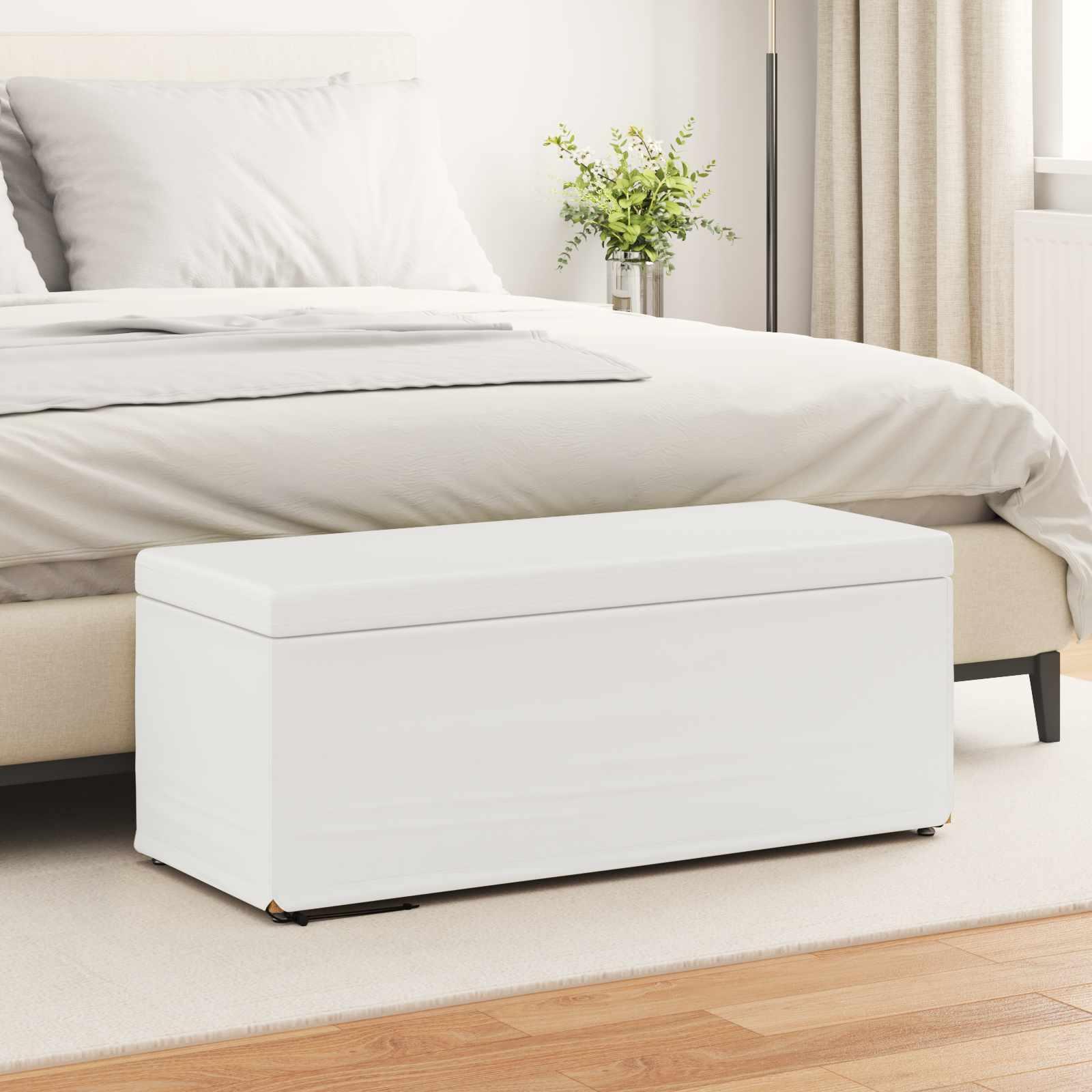 Taburet i hvidt faux læder - 101 × 41 × 40 cm, rygfri skammel billede