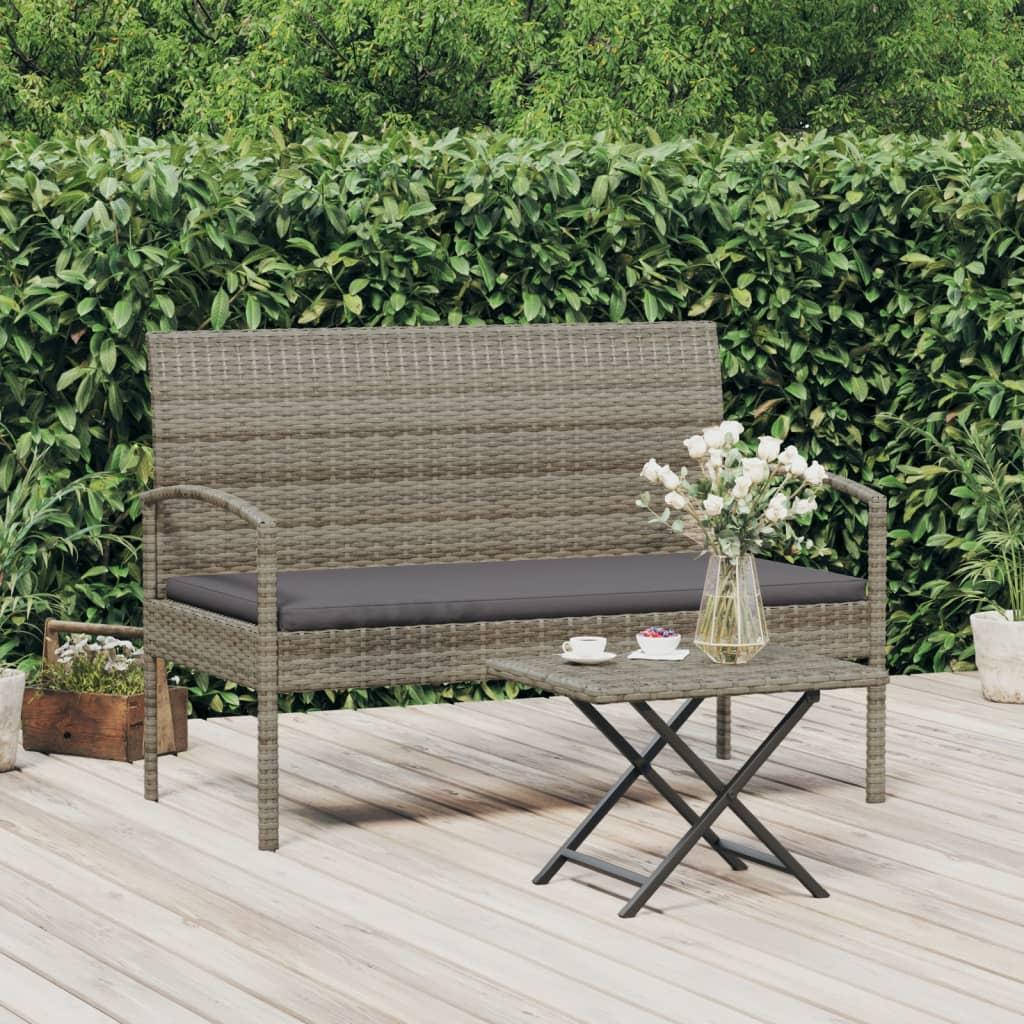 Havebænk med hynde 105 cm polyrattan grå billede