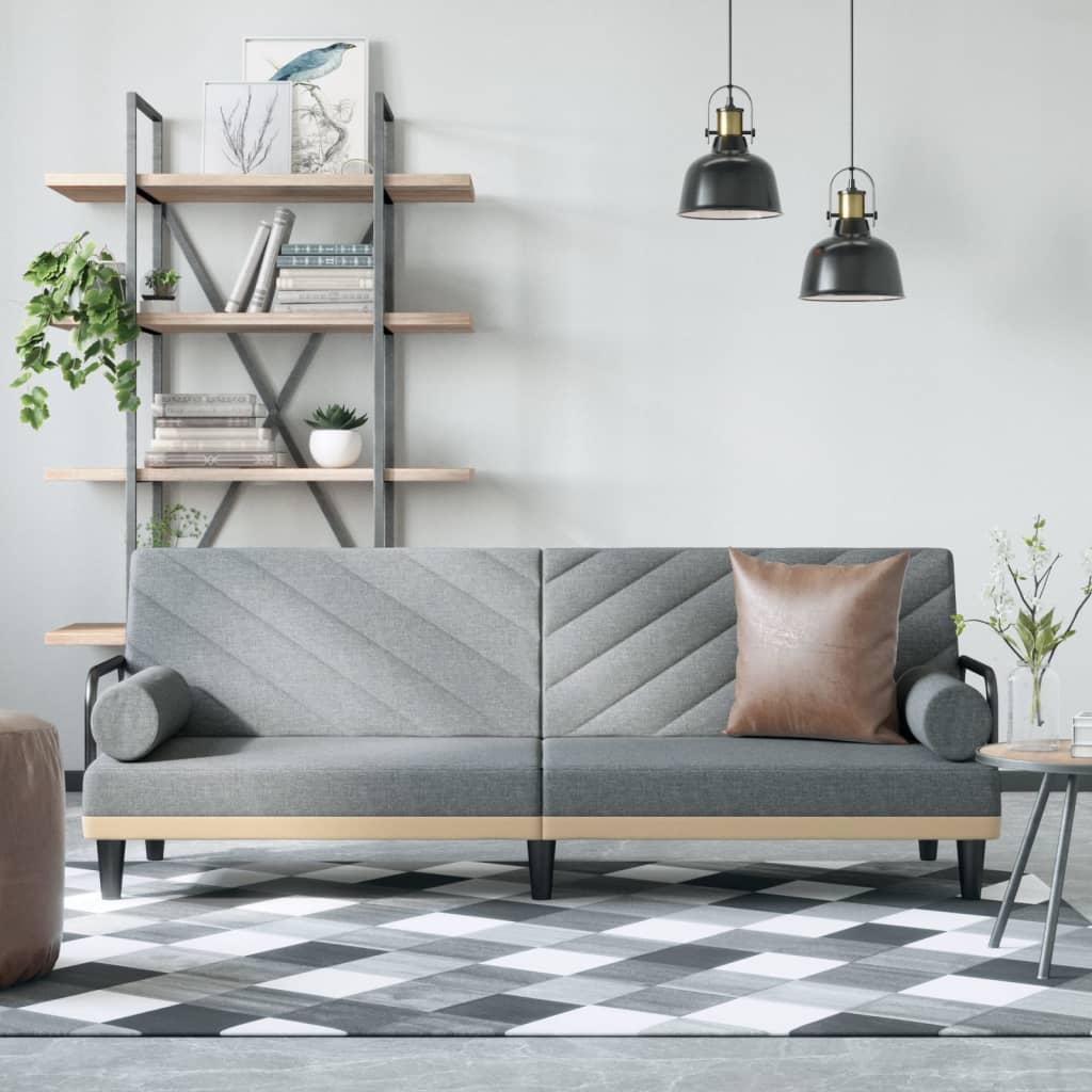 Sovesofa med armlæn stof lysegrå billede