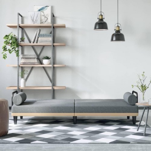 Sovesofa med armlæn i stof - lysegrå, justerbart ryglæn