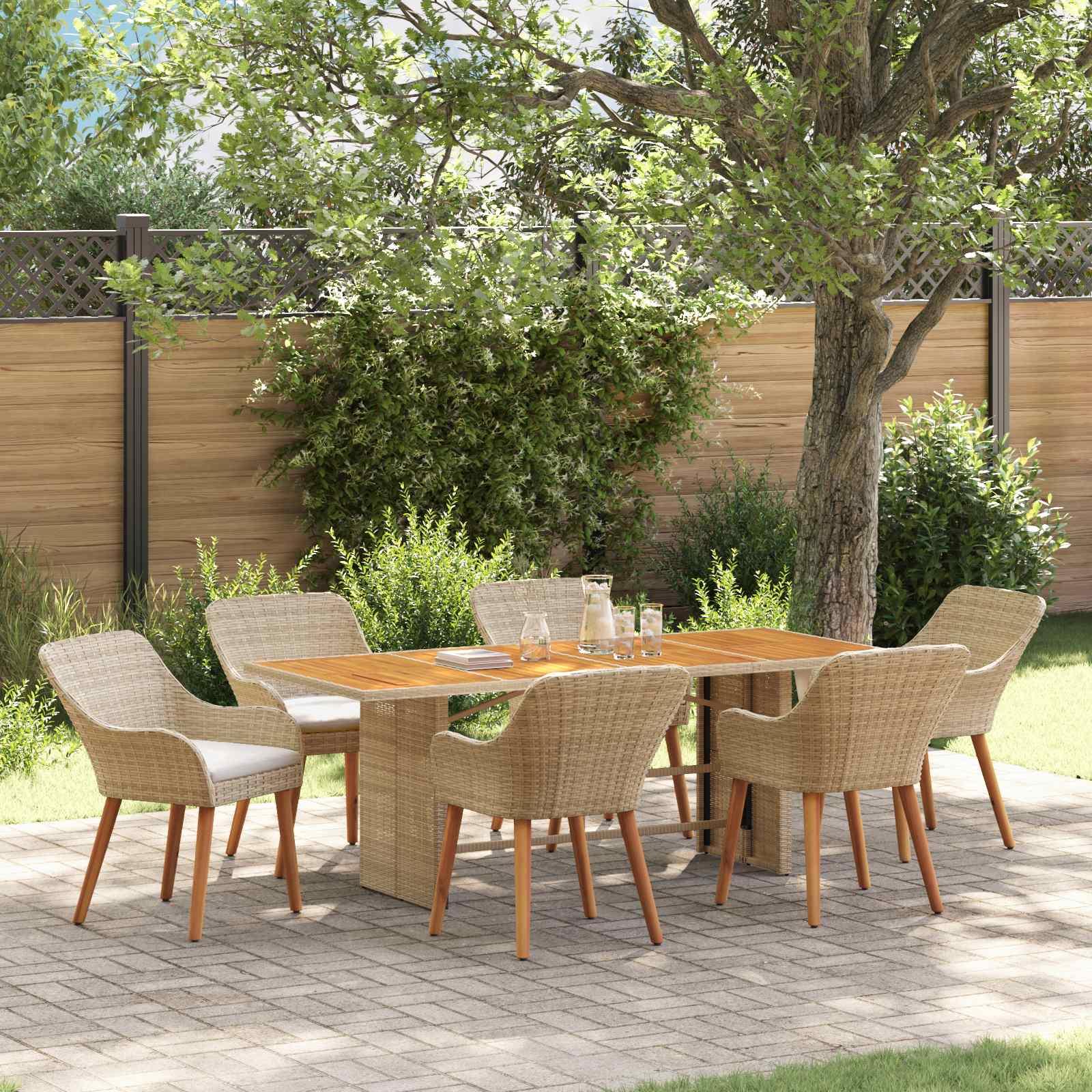 Have Spisebordssæt med pude 7 stk Beige polyrattan billede