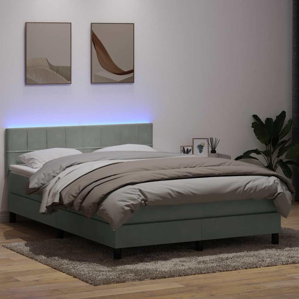 Kontinentalseng med madras og LED-lys 160x210 cm fløjl lysegrå billede