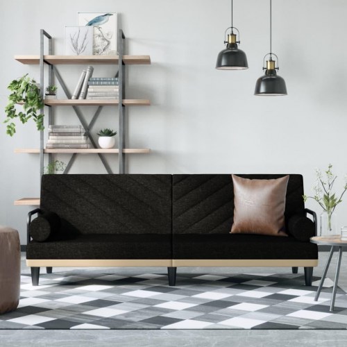 Sovesofa med armlæn i stof - sort, 205 cm
