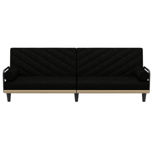 Sovesofa med armlæn i stof - sort, 205 cm
