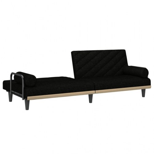 Sovesofa med armlæn i stof - sort, 205 cm
