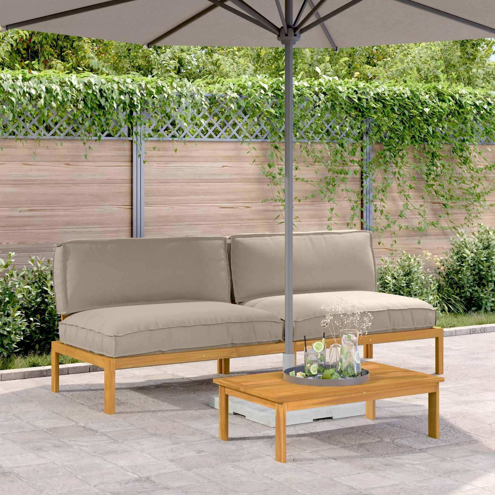 Sofa sæt med puder - gråbrun, 240 × 92 × 69 cm, massivt akacietræ billede