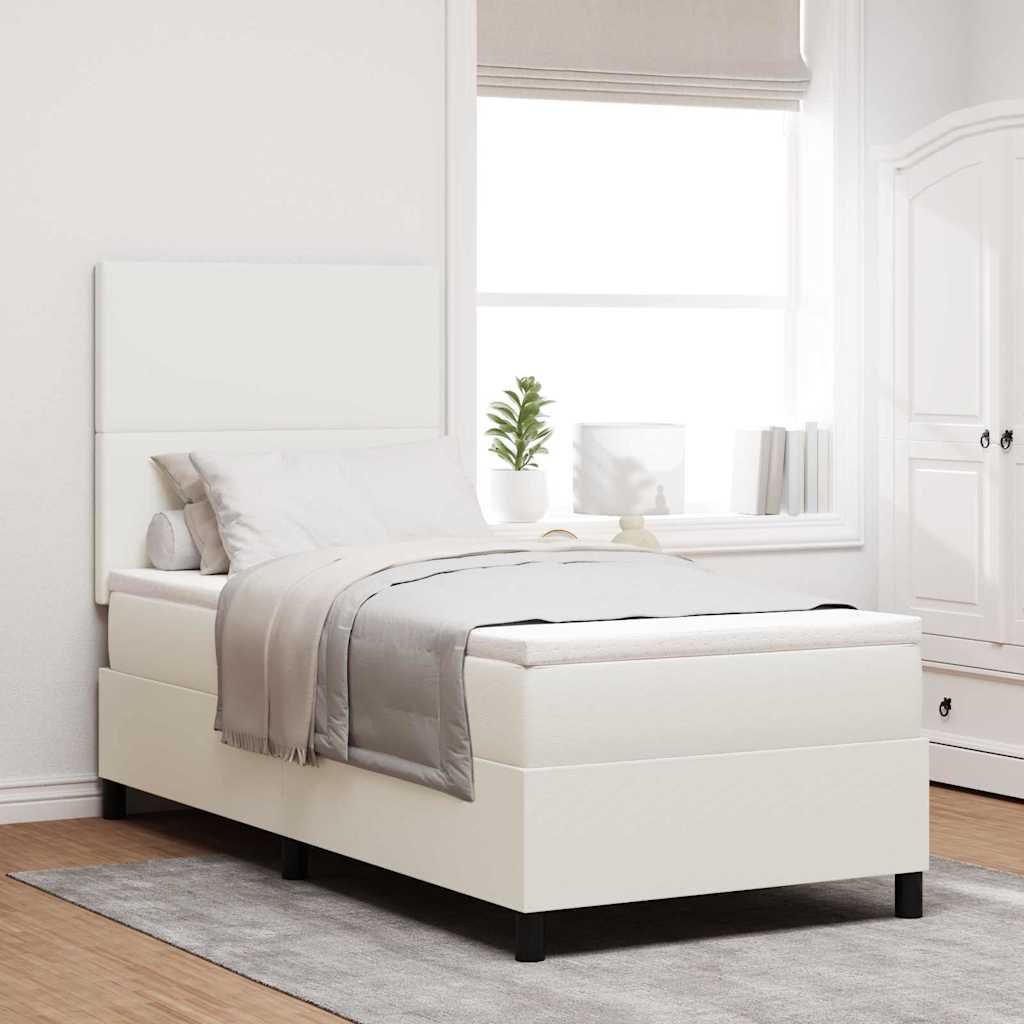 LED Box Spring Bed Creme og hvid 100 x 200 cm Velourstof billede