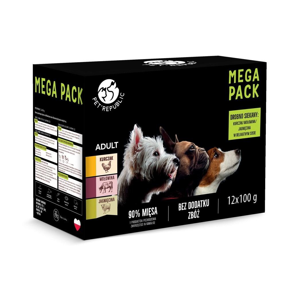 PetRepublic Mega Pack vådfoder til hund – kylling, oksekød, lam – 12×100 g billede