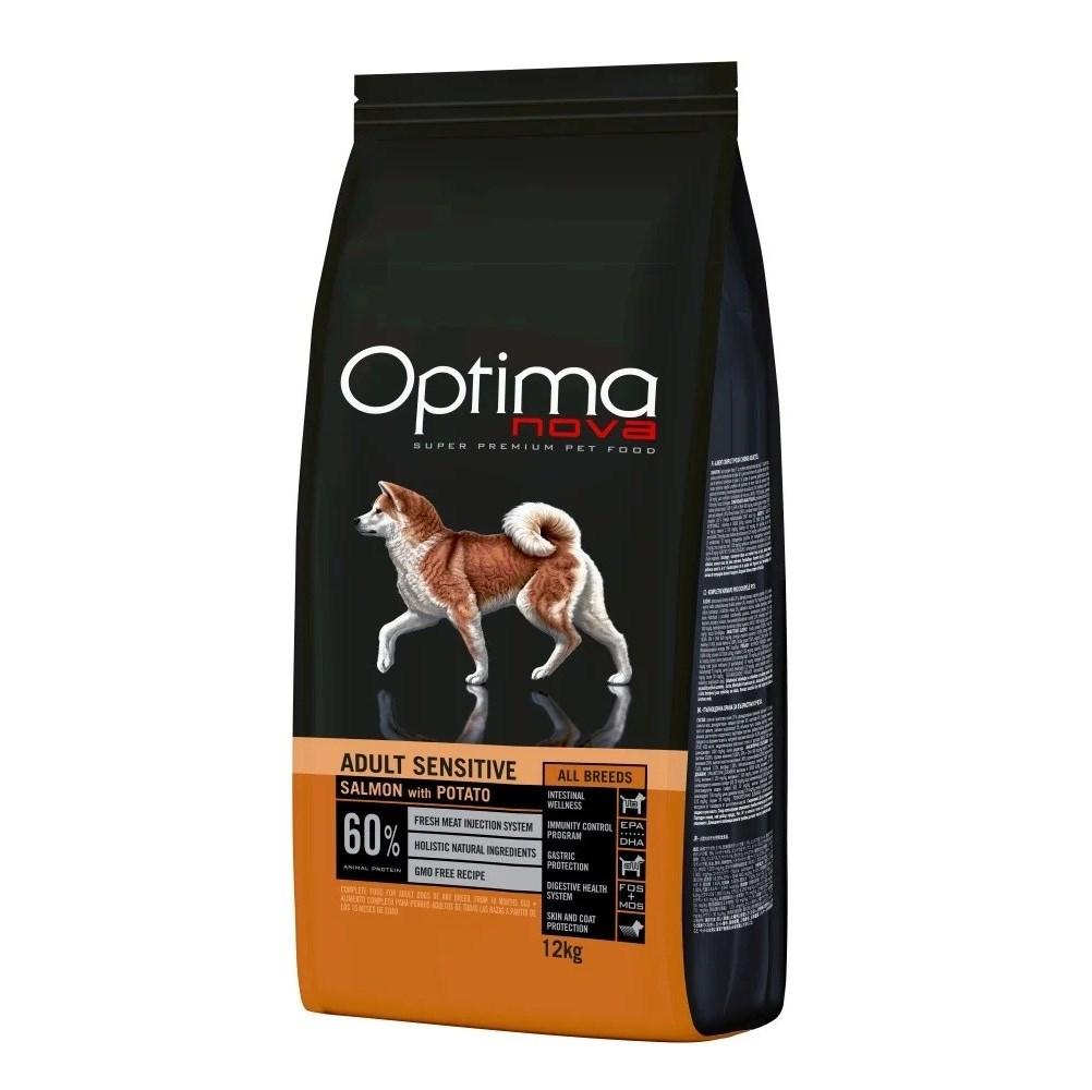 Optimanova Adult Sensitive – laks & kartoffel tørfoder til hund – 12 kg billede