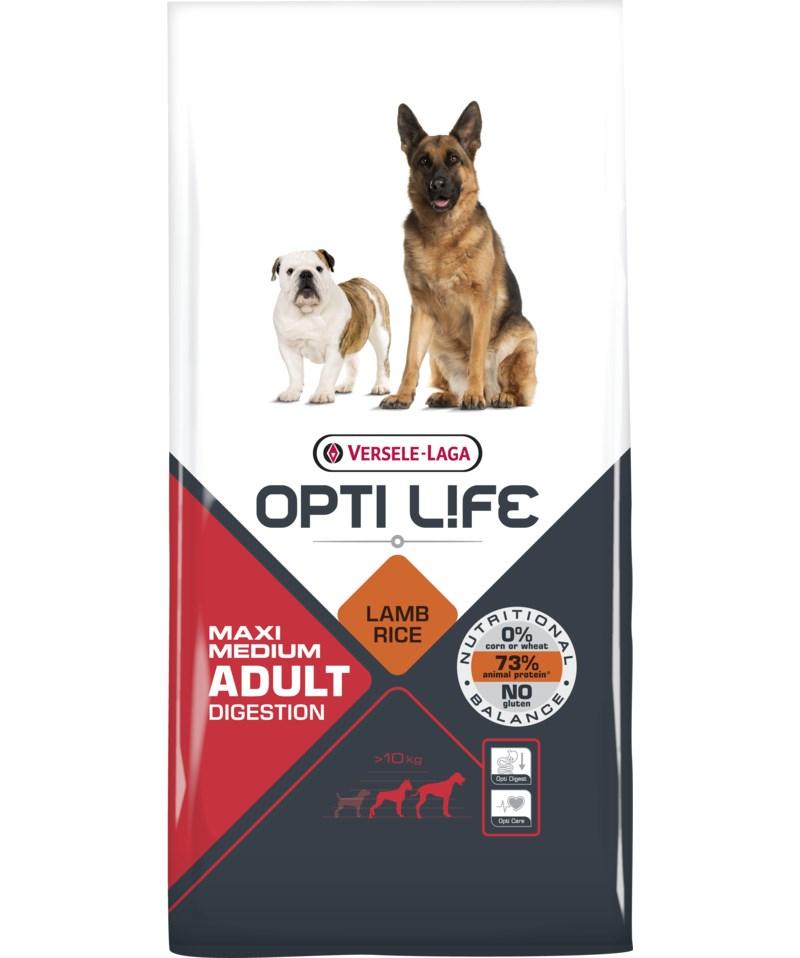 Versele-Laga Opti Life Adult Digestion Medium & Maxi – Lam & ris, 12,5 kg billede