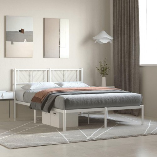 Sengeramme med sengegavl 120×200 cm - metal, hvid
