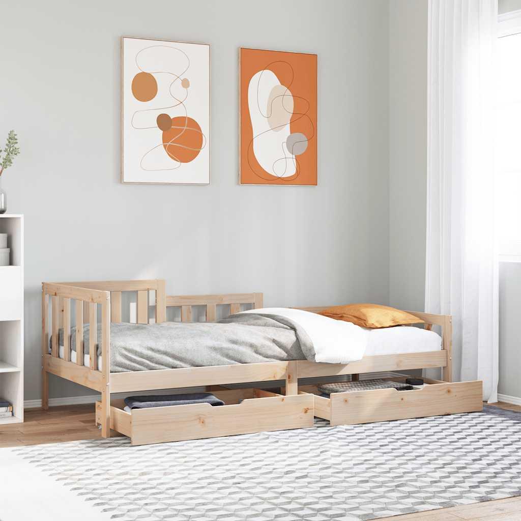 Daybed med skuffer 90x190 cm massivt fyrretræ billede