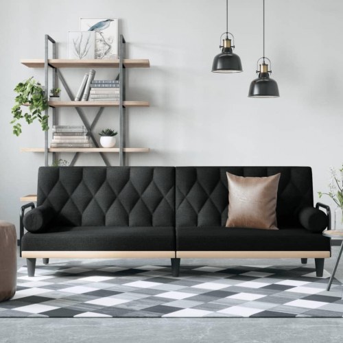 Sovesofa med armlæn i stof - sort