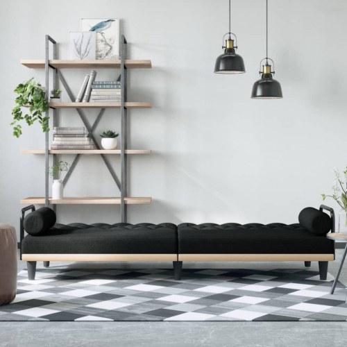 Sovesofa med armlæn i stof - sort