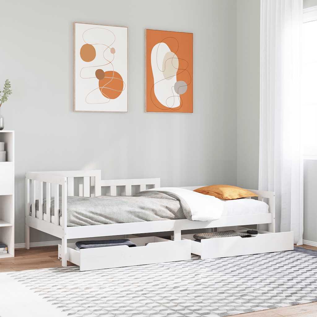 Daybed med skuffer 80x200 cm massivt fyrretræ hvid billede