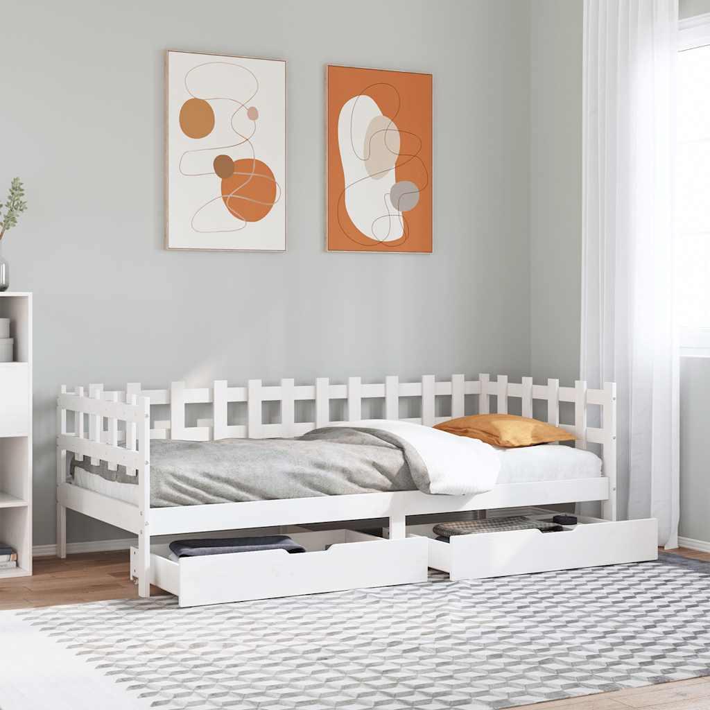 Daybed med skuffer 90x190 cm massivt fyrretræ hvid billede