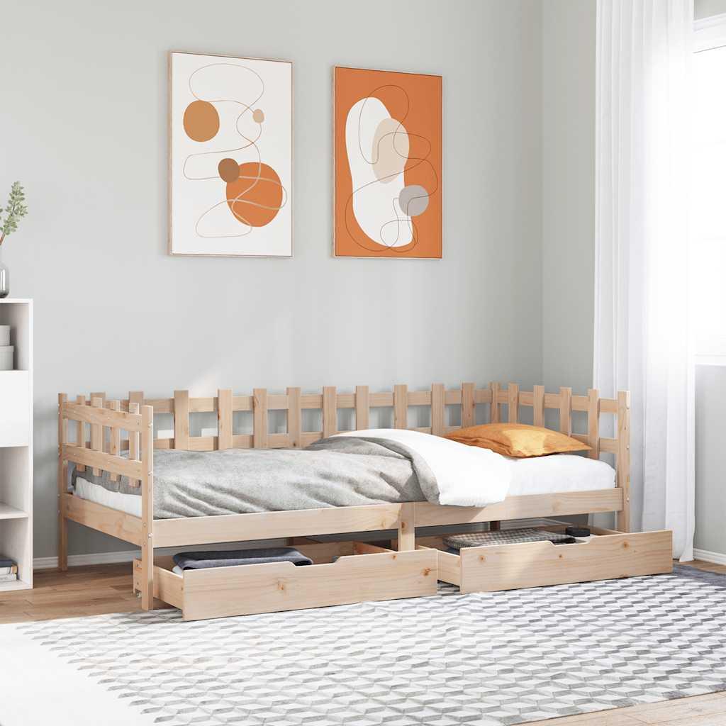 Daybed med skuffer 90x190 cm massivt fyrretræ billede