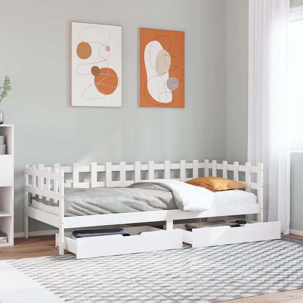 Daybed med skuffer 80x200 cm massivt fyrretræ hvid billede