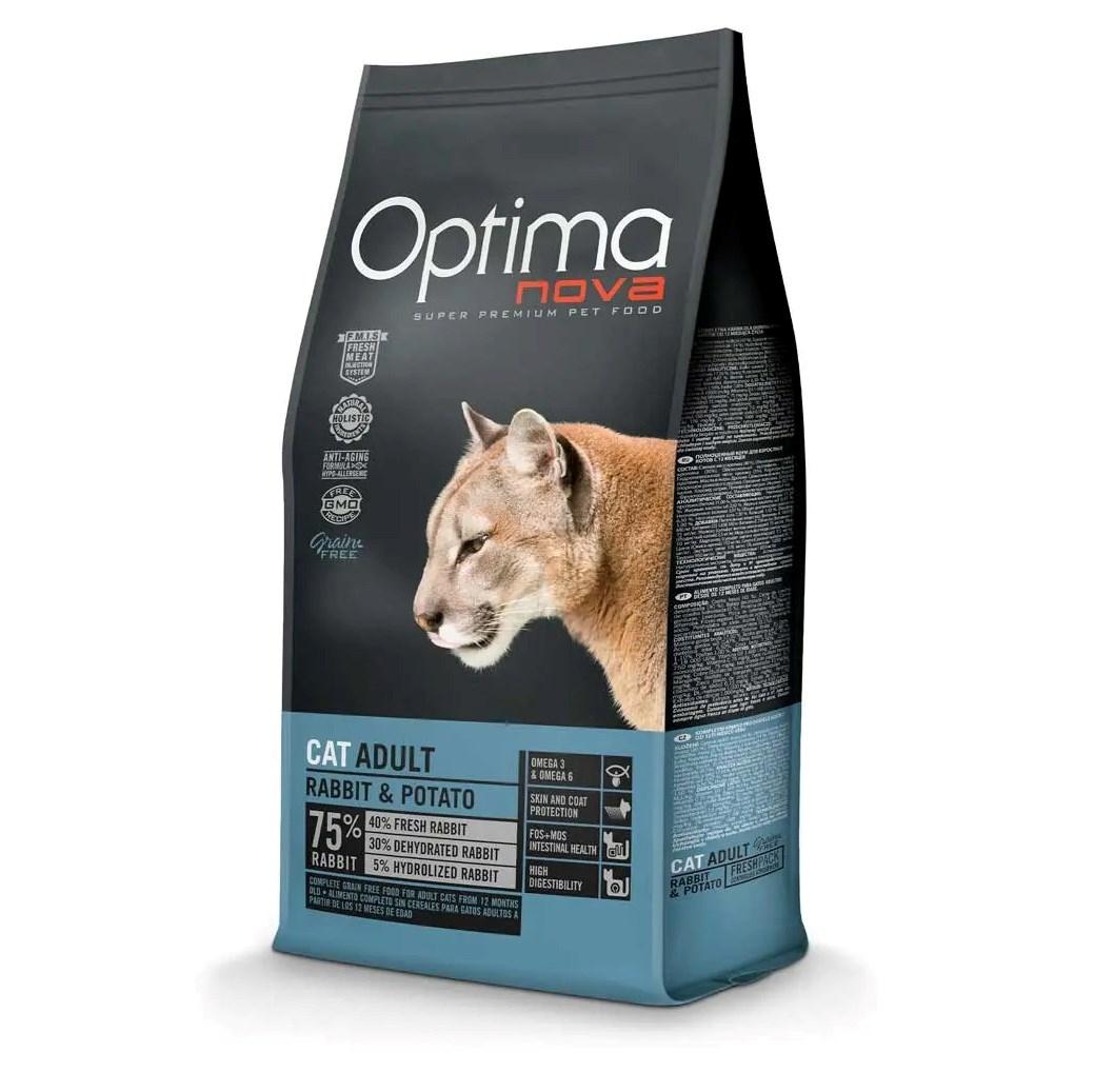 Optimanova Cat Adult Kanin & Kartofler – kornfri tørfoder til kat, 2 kg billede