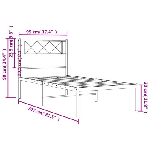 Sengeramme med sengegavl 90x200 cm - metal, hvid