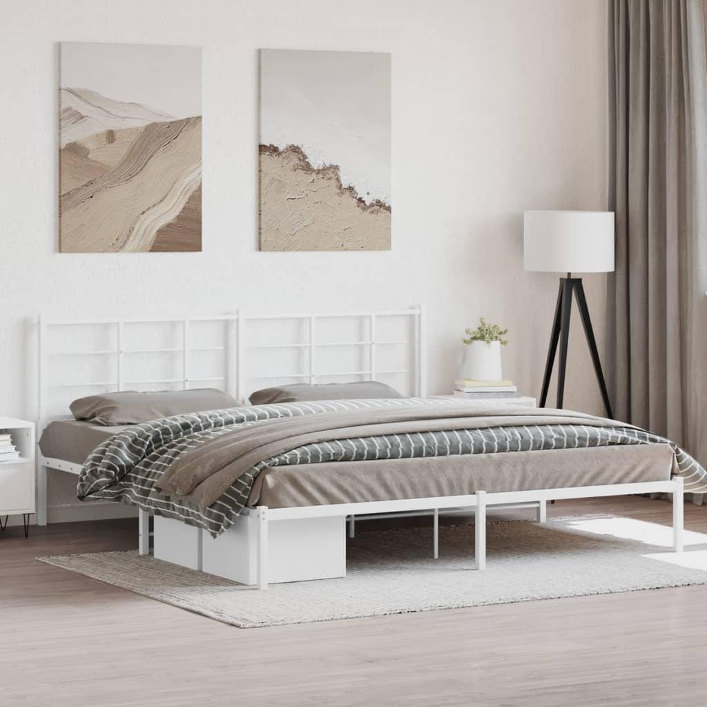 Sengeramme med sengegavl 200x200 cm metal hvid billede