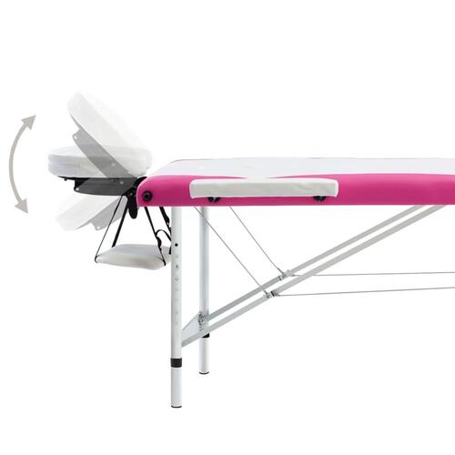 Sammenfoldeligt massagebord aluminiumsstel 3 zoner hvid lyserød