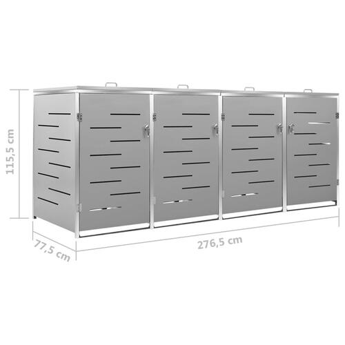 Firedobbelt skraldespandsskjuler 276,5x77,5x112,5 rustfrit stål