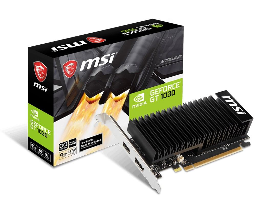 MSI GeForce GT 1030 2GHD4 LP OC grafikkort - 2 GB GDDR4, low profile, passiv