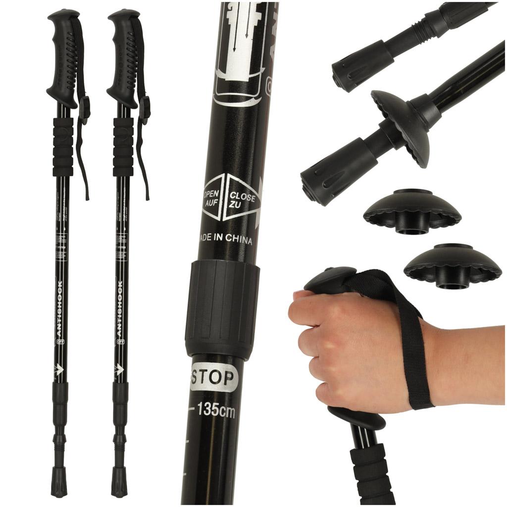Trekkingstave til nordic walking - sammenklappelige, 2 stk., sort billede