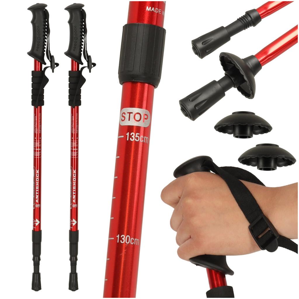 Foldbare vandrestave til nordic walking - 2 stk., rød (65-135 cm) billede