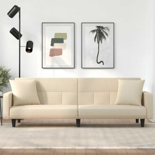 Sovesofa med 2 hynder i stof - cremefarvet