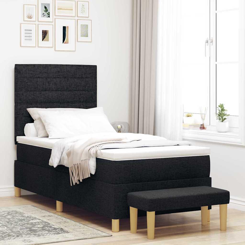 Kontinentalseng med madras med hovedgærde Sort 90 x 190 cm Stof billede