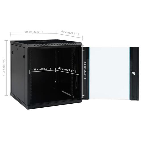 Væghængt netværksskab 12U IP20 19" 600x600x640 mm