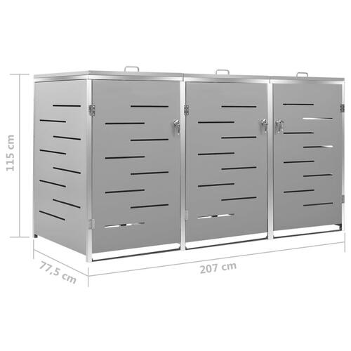 Tredobbelt skraldespandsskjuler 207x77,5x112,5 cm rustfrit stål