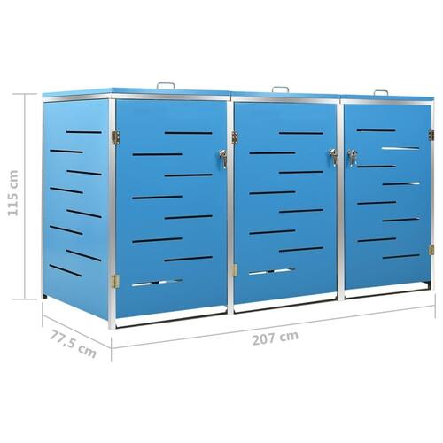 Tredobbelt skraldespandsskjuler 207x77,5x112,5 cm rustfrit stål