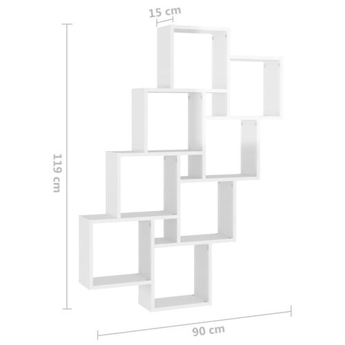 Væghylde 90x15x119 cm kubeformet konstrueret træ hvid højglans