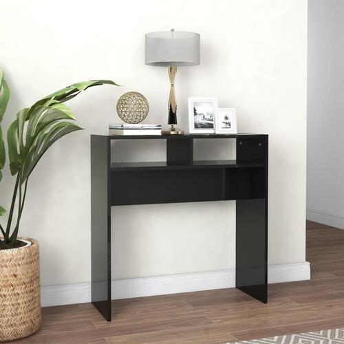 Konsolbord 78x30x80 cm konstrueret træ sort højglans