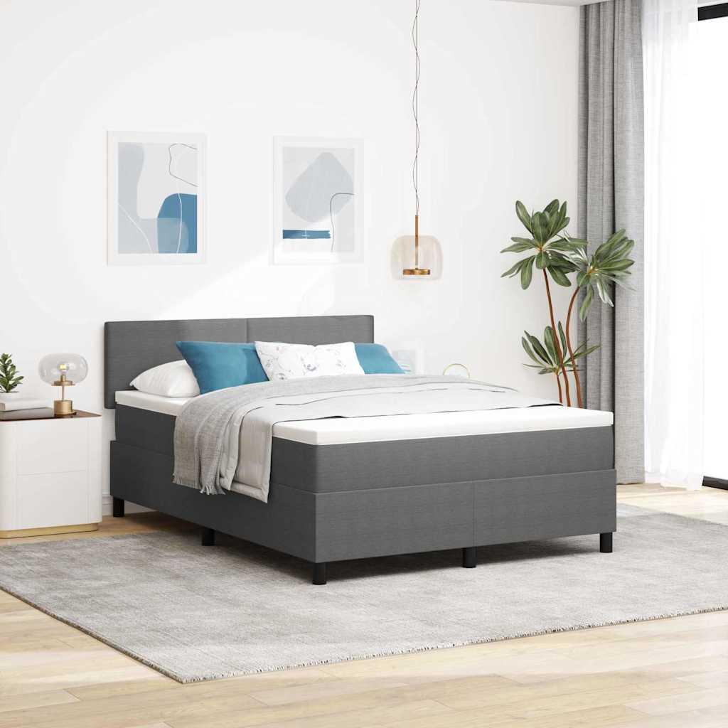 LED Box Spring Bed Lys Grå og Hvid 140 x 190 cm Velourstof billede