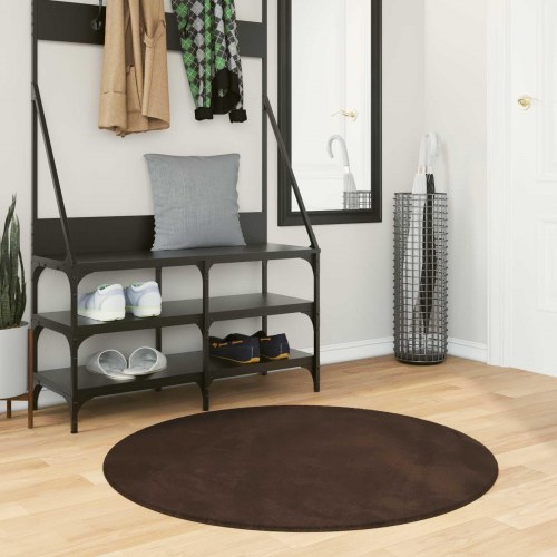 Rundt vaskbart tæppe med medium luv - brun Ø 100 cm, polyester